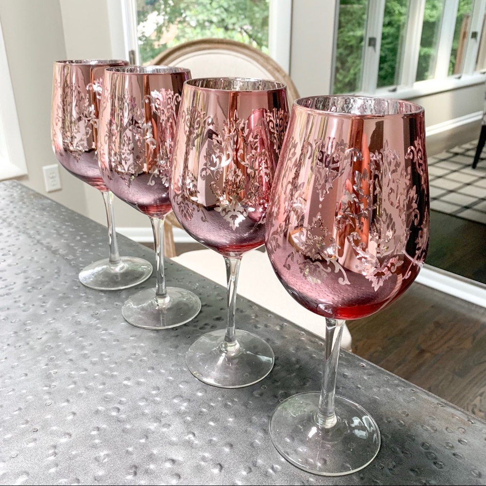 Set of 4 Large Metallic Rose Gold Wine Glasses